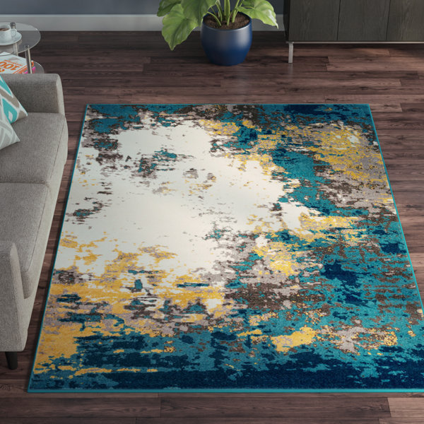 17 Stories Alexavier Abstract Blue/Yellow/Beige Area Rug & Reviews
